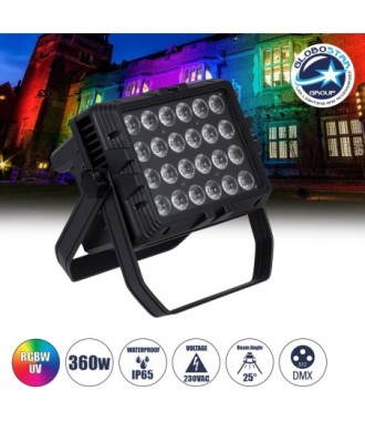 GloboStar® 51175 HARPIES Επαγγελματική Κεφαλή PAR DMX512 360W AC 220V-240V 4in1 - SPOT 25° OSRAM LED Αδιάβροχη IP65 RGBW+UV - Μαύρο - L34 x W21 x H34cm